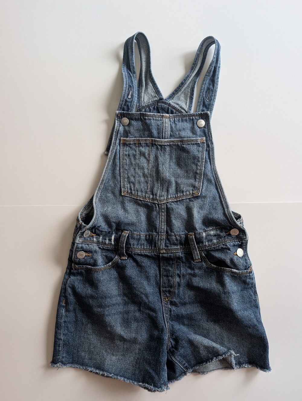 Old Navy Girls XL 14 Cut-Off Denim Shortalls Raw Hem Overall Shorts